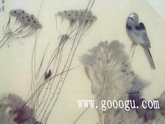 素雅荷花，手工刺繡精品畫，高檔掛畫