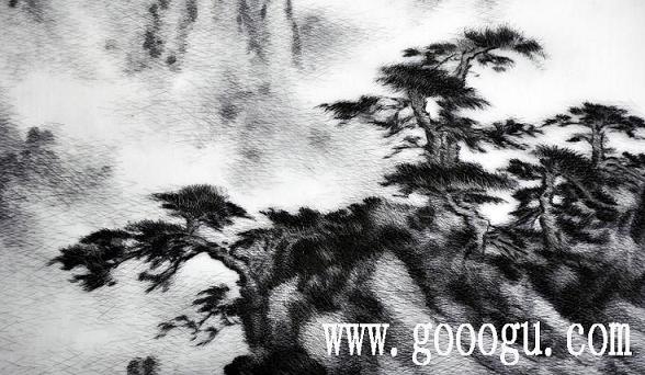 亂針繡精品，風(fēng)景蘇繡畫，手工刺繡風(fēng)景畫，黃山云海