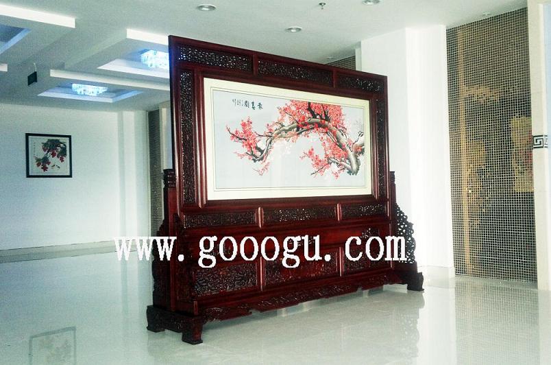 嘉善廣播電視臺雙面繡屏風(fēng)，報春圖屏風(fēng)，手工刺繡屏風(fēng)，大廳屏風(fēng)擺件