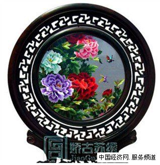 牡丹雙面繡精品，檀木牡丹蘇繡，嬌古蘇繡精品臺屏