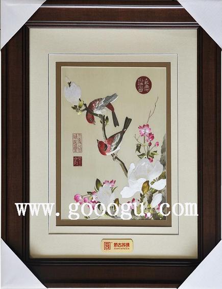 蘇繡精品，郎士寧仙萼長春圖，海堂玉蘭，手工刺繡畫精品