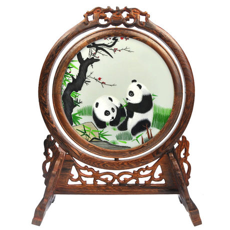 熊貓雙面繡臺屏，蘇繡雙面繡，雙面繡銷量第一臺屏